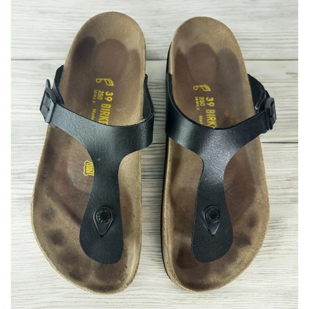 Birkenstock Gizeh Sandals Black Slides Buckle Thong 39 Women's US Size 8 - Picture 13 of 13